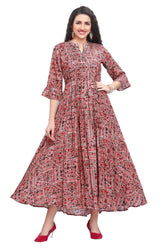 Multi color Fusion Print Modal Umbrella style Kurti with Designer Sleeves